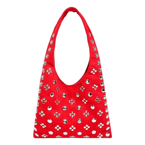 Generisches Wildleder Lederniet -Umhängetaschen -Studentasche Handtasche Pendler Unterarmtasche (rot) von Generic