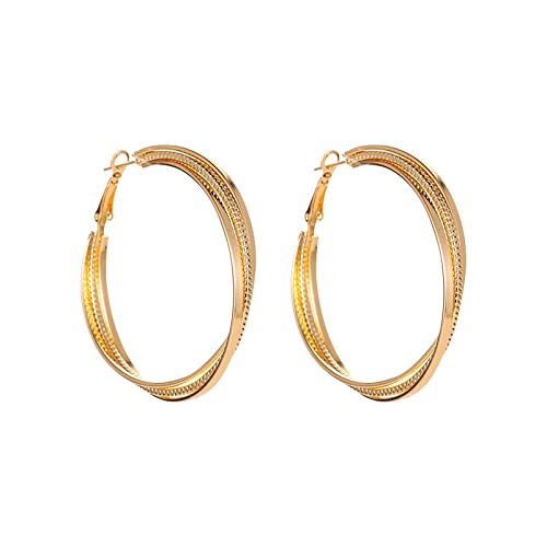 Geometrische mehrschichtige große Kreis-Ohrringe für Teenager-Mädchen minimalistische Piercing-Ohrstecker Trendige Ohrringe Clips Ohrringe (Gold, One Size) von Generic