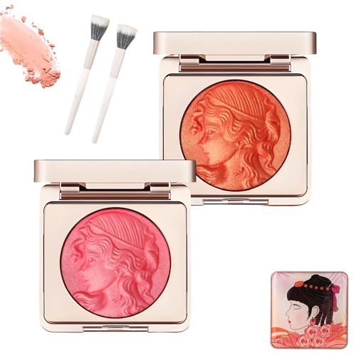Geprägte, glatte Puder-Rouge-Palette for Wangen, Quotationi Embossed Girl Rouge for Wangen – mattes, natürliches Finish und strahlender Glanz(Pink and Orange) von Generic