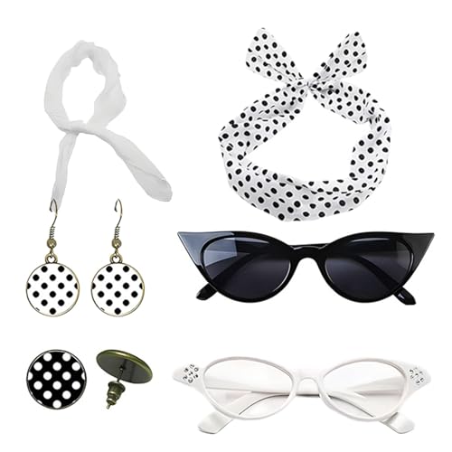 Gepunktetes Haarband, gepunktete Haarbänder für Damen - Hängeohrringe mit Stirnband für 50er Jahre Kleider - Brille mit Punkten Vintage Haarband und Haarband von d von Generic