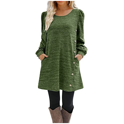 Geschenke Für Frauen Kleid Damen, Abendkleider Herbstkleider 2022 Sweatkleid Tunika Kleid Herbst 60Er Jahre Kleider Mango Maxikleid Abschlusskleider Kurz Umstandsrock (1-Armee Grün, XXL) von Generic