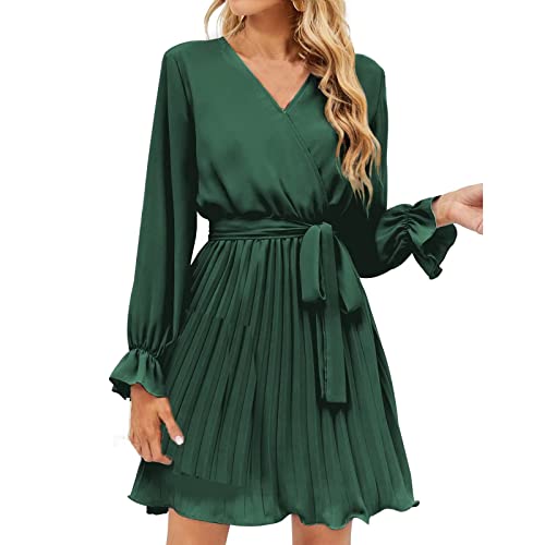 Geschenke Für Frauen Kleid Damen, Bohokleider Lange Herbstkleider Wickelkleid Herbst Kleider Elegant Luxus Abendkleider Kleider Die Den Bauch Kaschieren Berg Cocktailkleid (Grün, XL) von Generic