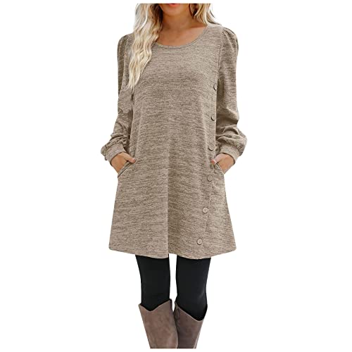 Geschenke Für Frauen Kleid Damen, Etui Kleider Wickelrock Cos Kleid Elegante Herbstkleider Kleider Frauen Happy Size Kleider Elegante Kleider Mit Jacke Für Hochzeit (Khaki-2, L) von Generic