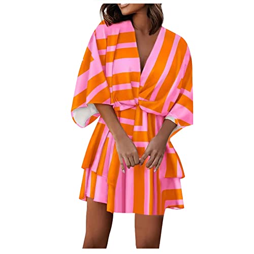 Geschenke Für Frauen Kleid Damen, Etuikleid Herbst Miniröcke Tullrock Hippie Kleidung Meerjungfrauen Hochzeitskleid Leichte Herbstkleider Midi Kleid Puffärmel Leinenkleider (Orange-2, XXL) von Generic