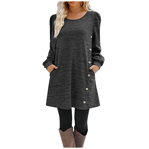 Geschenke Für Frauen Kleid Damen, Maxirock Kleid Festlich Lange Herbstkleider Maxikleid Langarm Frauen Kleider Ballkleid Mit Schlitz Boho Kleider Herbst Schulterfreie (2-Dunkel Grau, L) von Generic