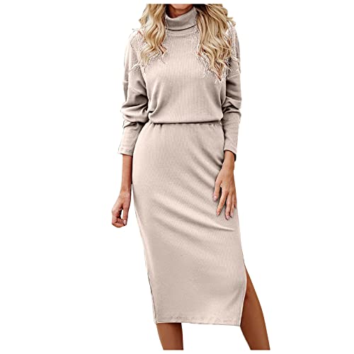 Geschenke Für Frauen Strickkleid Damen, Kleider Herbst Elegante Kleider Wickelkleid Herbst Strickkleider Rockhose Kleider Reduziert Jacke Für Abendkleid Festliche Kleider (Beige, S) von Generic