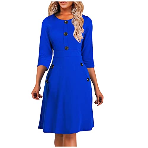 Geschenke Für Frauen Strickkleid Damen, Maxikleider Herbst Abendkleider Kurz Party Kleider Abschlusskleider Maid Dress Taufkleider Wickelkleid Herbst Jeansrock Mit Knopfleiste (Blau-2, M) von Generic