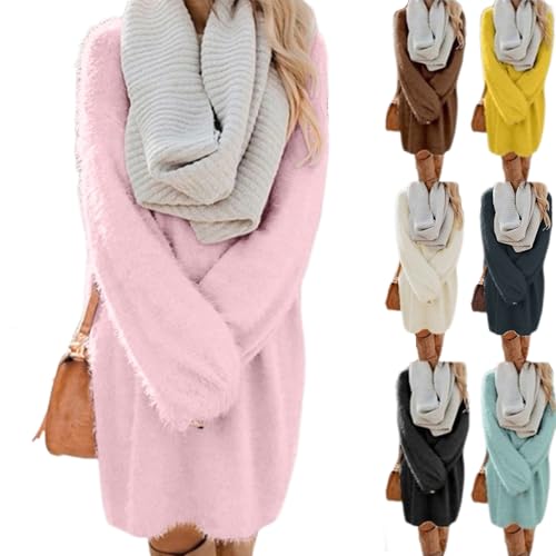 Geschenke für Frauen，Pullover Damen Oversize Longpullover - Pulloverkleid Lang Lose Strickkleid Damen Lässig Modische Wollkleid Knielang Dresses Langarm Warme Pullis Rundhals Winterkleid von Generic