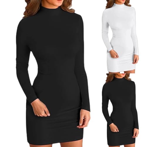 Geschenke für Frauen，Thermo Strumpfhose Damen：Damen Bodycon Kleid Rollkragen Langarm Minikleid Geripptes Enges Basic Kleid Einfarbig Herbst Pullover Kleider Freizeitkleid von Generic