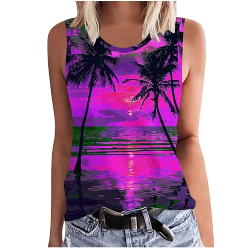 Geschenke für Frauen 2024 Tank Top Damen Hawaii Ärmellos Trägershirt Große Größen Sommermode Rundhals Weste Palmen Grafik Oberteile Sommer Tops Tanktops für Frauen Strand Tanktop Urlaub von Generic