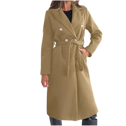 Geschenke für Frauen Mantel Damen Herbst Winter Lang Warm Wollmantel Trenchcoat Wolle Schwarzer Wintermantel Damenmantel Elegant Winterjacke Mantel A-Linie Trench Coat Steppmantel von Generic