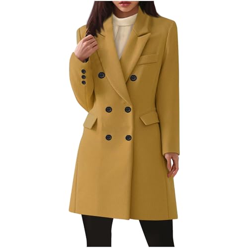 Geschenke für Frauen Winterjacke Damen Revers Zweireihiger Mantel Klassischer Wollmantel Lang Trenchcoat Business Büro Jacke Warm Wolljacke Große Größen Übergangsjacke Einfarbig Windjacke Winter von Generic
