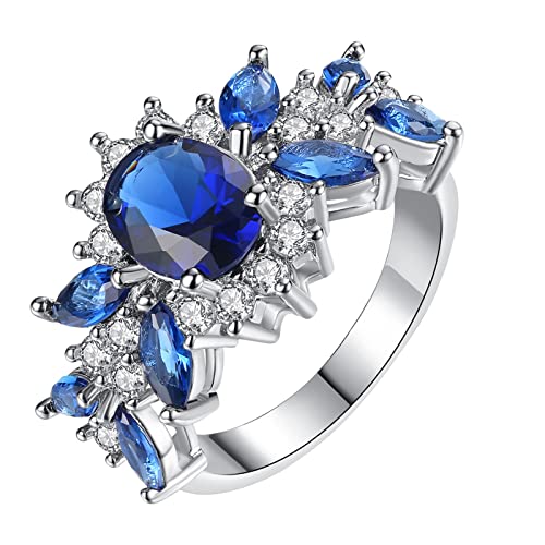 Geschenkringe Damen Kupfer Schmuck Jubiläum Zirkon plattierte Ringe Mode Ringe Ohrschmuck Ringe (Blue, XL) von Generic