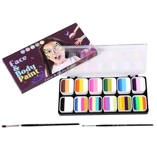 Gesichtsbemalungspalette - 12 Farben professionelle Körperkunst-Malpalette, Regenbogenpalette Gesichtsbemalung | Waschbare Regenbogenfarben-Körperkunst-Malpalette für Mädchen und Jungenn von Generic