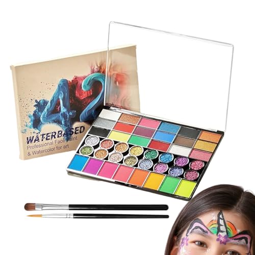 Gesichtsfarbe Set Für Kinder | Wasseraktiv Gesichtsfarbe Palette Mit Pinsel | Palette Für Weihnachten Bühne Halloween Schulfeste Partys Feste von Generic