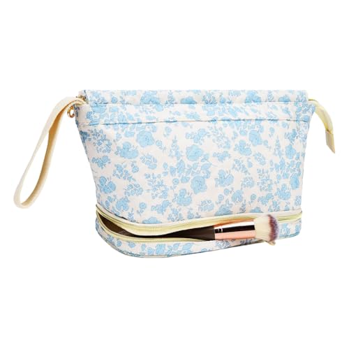 Gesteppte Blumenkosmetikbeutel -Make -up -Organisator -Toilettenbeutel for Frauen Mädchen (blau) (Style1) von Generic