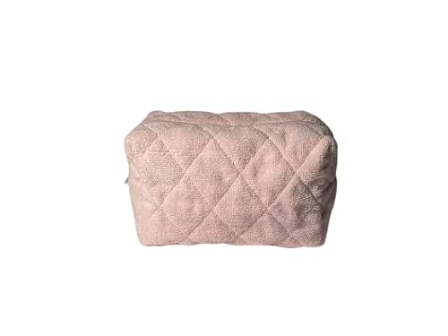 Gesteppter Kulturbeutel aus Baumwolle mit Reißverschluss, Frottee-Tuch, Größe M, 25,4 x 12,7 cm, Pink, Medium 10x6x5, Baumwoll-Frottee-Handtuch, gesteppt, Kulturbeutel von Generic