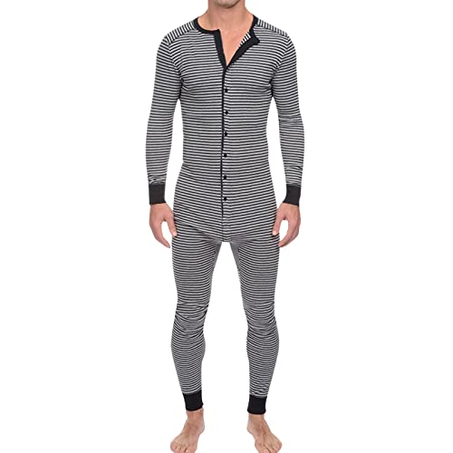 Gestreift Pyjama Hausanzug Langarm Sleepwear Für Männer Winter Einteiler Overall Loungewear Onesie Jumpsuit Strampler Nachtwäsche Schlafoverall Schlafanzug Mit Knöpfen Nachthemd von Generic