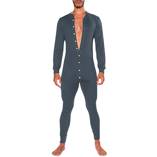 Gestreift Pyjama Hausanzug Langarm Sleepwear Für Männer Winter Einteiler Overall Loungewear Onesie Jumpsuit Strampler Nachtwäsche Schlafoverall Schlafanzug Mit Knöpfen Nachthemd von Generic