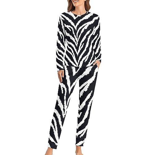 Gestreiftes Pferd Damen Schlafanzug Lange Pyjama Set Zweiteiliger Nachtwäsche Langarm Hausanzug Sleepwear von Generic