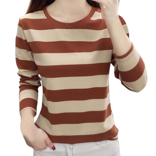 Gestreiftes T-Shirt Damen Langarmshirt Stretch Elegant Langarm Casual Arbeit Oberteile Rundhal Tops Tunika Sweatshirt Blusenshirt Longshirt Pullover von Generic