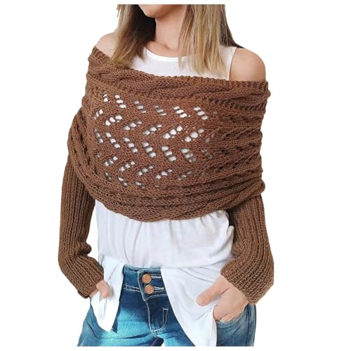 Gestrickte Schal mit Ärmeln Strick, Mode Winter Warm Häkeln Ärmelschal Halstücher Stricken Pullover Schal Winterschal Halstuch Einfarbig Wrap Scarf Sleeves Shawl Cape Garnschal (Coffee, One Size) von Generic