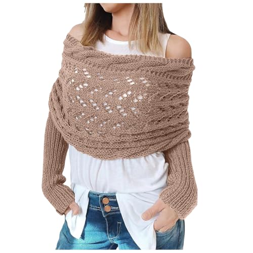 Gestrickte Schal mit Ärmeln Strick, Mode Winter Warm Häkeln Ärmelschal Halstücher Stricken Pullover Schal Winterschal Halstuch Einfarbig Wrap Scarf Sleeves Shawl Cape Garnschal (Khaki, One Size) von Generic