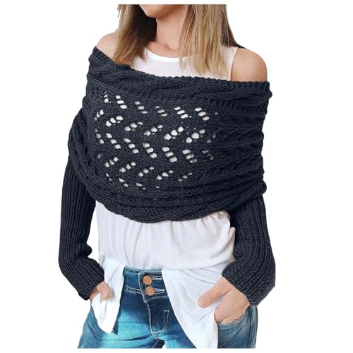Gestrickte Schal mit Ärmeln Strick, Mode Winter Warm Häkeln Ärmelschal Halstücher Stricken Pullover Schal Winterschal Halstuch Einfarbig Wrap Scarf Sleeves Shawl Cape Garnschal (Navy, One Size) von Generic