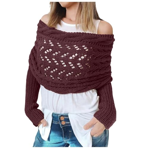 Gestrickte Schal mit Ärmeln Strick, Mode Winter Warm Häkeln Ärmelschal Halstücher Stricken Pullover Schal Winterschal Halstuch Einfarbig Wrap Scarf Sleeves Shawl Cape Garnschal Damenschal (One Size) von Generic