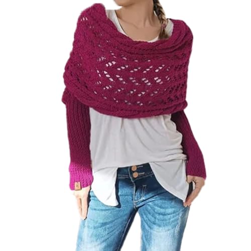 Gestrickter Garnschal, Damenschal, Strickschal, Schal mit Ärmeln, Pulloverschal mit Ärmeln, Wickelpullover für Damen (Rose) von Generic