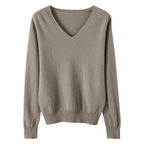 Gestrickter Pullover Damen Warmes Einfarbig Strickpullover V-Ausschnitt Langarm Strick Blusentop Reguläre Passform Strickpulli Kuschelig Autumn Winter Basic Bluse Teenager Mädchen Oberteile von Generic