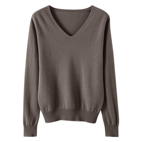 Gestrickter Pullover Damen Warmes Einfarbig Strickpullover V-Ausschnitt Langarm Strick Blusentop Reguläre Passform Strickpulli Kuschelig Autumn Winter Basic Bluse Teenager Mädchen Oberteile von Generic