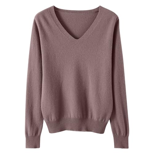 Gestrickter Pullover Damen Warmes Einfarbig Strickpullover V-Ausschnitt Langarm Strick Blusentop Reguläre Passform Strickpulli Kuschelig Autumn Winter Basic Bluse Teenager Mädchen Oberteile von Generic