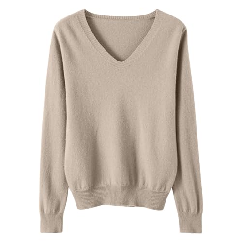 Gestrickter Pullover Damen Warmes Einfarbig Strickpullover V-Ausschnitt Langarm Strick Blusentop Reguläre Passform Strickpulli Kuschelig Autumn Winter Basic Bluse Teenager Mädchen Oberteile von Generic