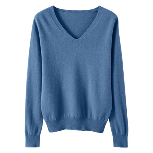 Gestrickter Pullover Damen Warmes Einfarbig Strickpullover V-Ausschnitt Langarm Strick Blusentop Reguläre Passform Strickpulli Kuschelig Autumn Winter Basic Bluse Teenager Mädchen Oberteile von Generic