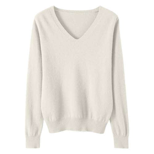 Gestrickter Pullover Damen Warmes Einfarbig Strickpullover V-Ausschnitt Langarm Strick Blusentop Reguläre Passform Strickpulli Kuschelig Autumn Winter Basic Bluse Teenager Mädchen Oberteile von Generic