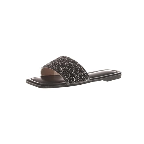 Getragene Damenschuhe Sammler Damen-Flip-Flops mit flachem und Pailletten und Strasssteinen für den Damen Schuhe Keilabsatz Elegant (Black, 43) von Generic