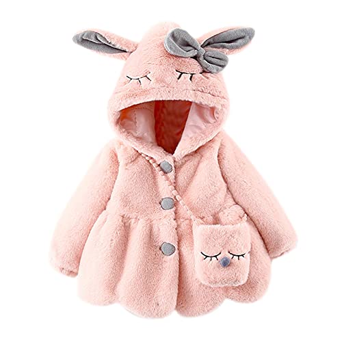 Girls Coat Jackets Autumn Winter Hooded Coat Plain Thick Zip Cardigan Rabbit Ears Fell Mantel Mädchen Winterjacke Baby Fellmantel Pink von Generic