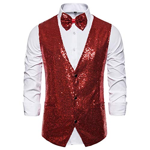 Glänzende Herren-Weste mit Pailletten, Fliege, Set, glitzernd, lässig, Weste, Festival, Disco, Party, Abschlussball Silvester Outfit Herren von Generic