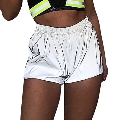 Glänzende Metallic Shorts Damen Metallic Hose Silber Kurze Hosen Sommer Damen-Shorts Glänzend-Shorts Reflektierende Sommershorts Sparkly Pants Party Glitzer Hose Rave-Hose von Generic