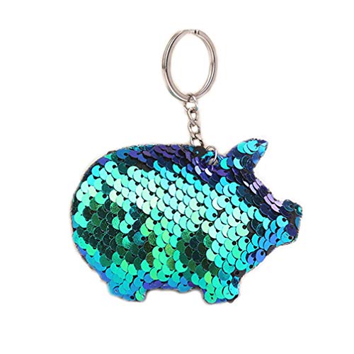 Glänzende Pailletten Schwein Schlüsselanhänger Tier Schlüsselanhänger für Frauen Auto Tasche Anhänger Schmuck Grün Bequem und Umweltfreundlich, Medium, andere Edelsteine, Wie abgebildet, M von Generic
