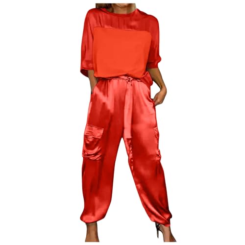 Glattes Satin-Oberteil und Hose Set mit halblangen Ärmeln Oberteil und Hose Zweiteiliges Outfit für Damen Glattes Satin Oberteil und Hose Loungewear Damen Set 2 Teiler Hosenanzug Zweiteiler Glattes Satin-Oberteil und Hose Set mit halblangen Ärmeln Oberteil und Hose Zweiteiliges Outfit für Damen Glattes Satin Oberteil und Hose Loungewear Damen Set 2 Teiler Hosenanzug Zweiteiler von Generic