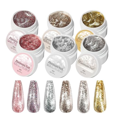 Glitter Gel Nail Polish Set | Platin Zeichengel mit hoher Dichte | Glänzende Maniküre Zubehör für Zuhause, Reisen, Salon & Alltag von Generic