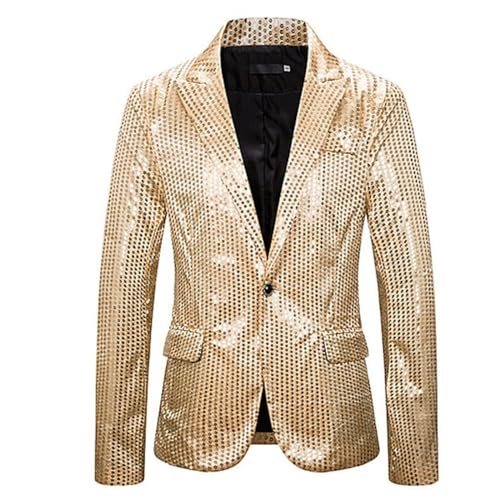 Glitzer Anzug Herren, Herren Pailletten Sakko Gold Glitzer Blazer Slim Fit Hochzeit Mantel Langarm Smokingjacke Herrenjacke Performance-Kostüm für Hochzeit und Party Formelle Kleidung für Herren von Generic