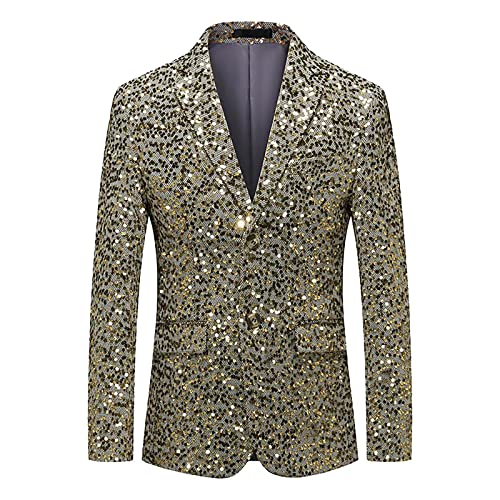 Glitzer Anzug Herren Regular Fit -Pailletten Blazer Langarm Sakko Glänzende Anzugjacket Festlich Mantel Sequins Paillettenanzüge Männer Goldener Anzugjacken für Party Karneval Kostüm von Generic