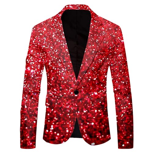 Glitzer Anzug Herren Regular Fit -Pailletten Blazer Langarm Sakko Glänzende Anzugjacket Festlich Mantel Sequins Paillettenanzüge Männer Goldener Anzugjacken für Party Karneval Kostüm von Generic