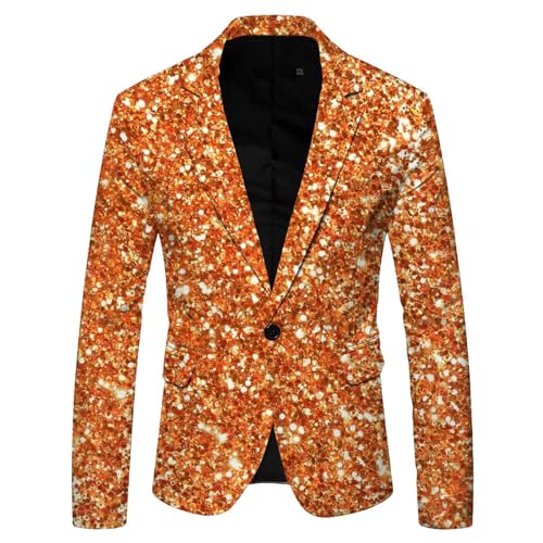 Glitzer Anzug Herren Regular Fit -Pailletten Blazer Langarm Sakko Glänzende Anzugjacket Festlich Mantel Sequins Paillettenanzüge Männer Goldener Anzugjacken für Party Karneval Kostüm von Generic