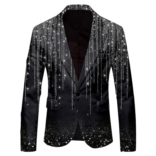 Glitzer Anzug Herren Regular Fit -Pailletten Blazer Langarm Sakko Glänzende Anzugjacket Festlich Mantel Sequins Paillettenanzüge Männer Goldener Anzugjacken für Party Karneval Kostüm von Generic
