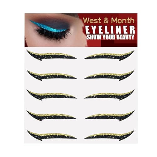 Glitzer-Eyeliner zum Aufkleben – Glitzer-Liner-Schablonen zum Aufkleben, 5 Paar | Glitzerndes Sticker-Make-up-Accessoire, Schablonen-Tool mit Flügeln für glamouröse Party-Augenverzierung von Generic