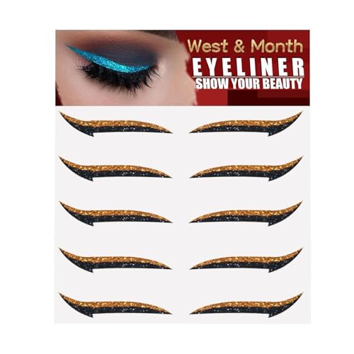 Glitzer-Eyeliner zum Aufkleben – Glitzerndes, selbstklebendes Schablonen-Set mit Flügeln, 5 Paar, Sticker-Make-up-Tool | Augen-Dekoration für Partys, Schimmer-Liner-Grafik-Schablonen-Set für dramatisc von Generic